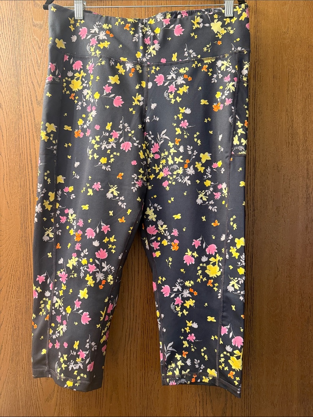 Ideology Black Floral Capri Joggers with Pink & Yellow Flowers